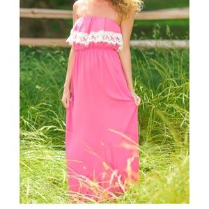 NWT Strapless pink ruffle maxi dress